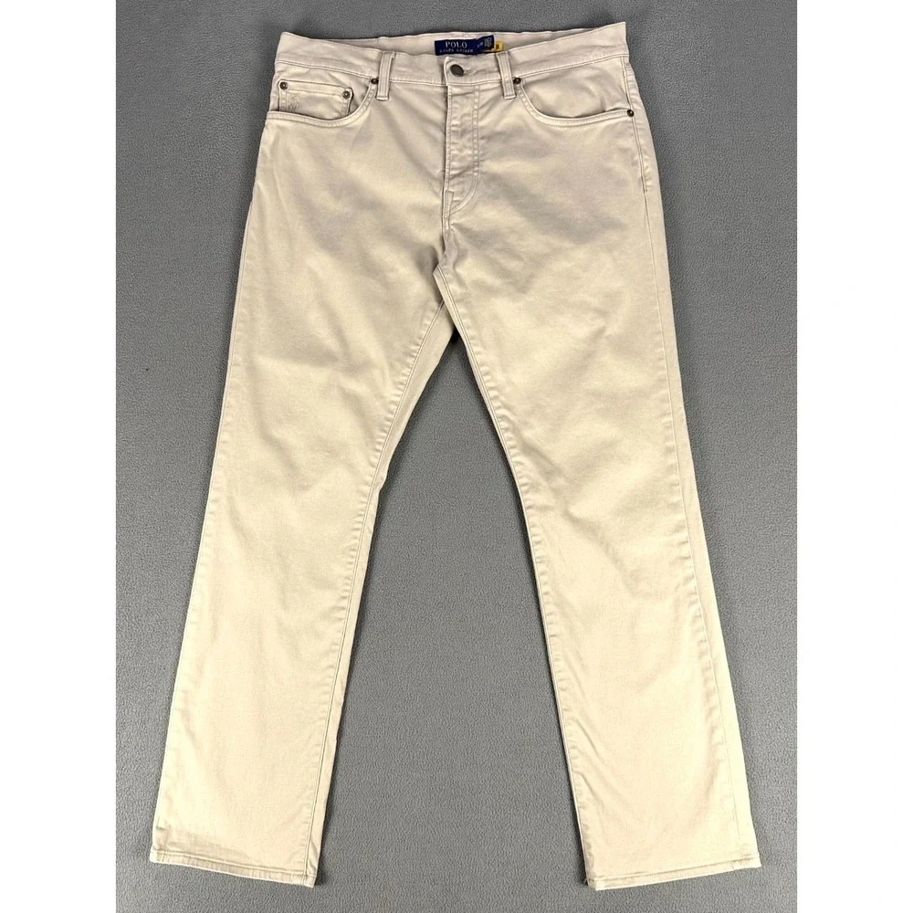 Polo Ralph Lauren Pants Mens 32x30 Beige Varick‎ Slim Straight Sateen Pony Logo